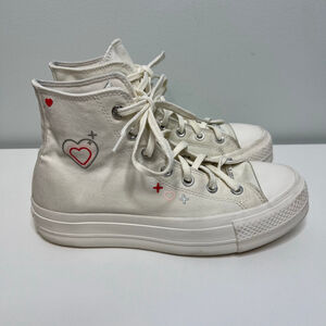 Converse White Platform Red Heart High Top Sneakers Size 8